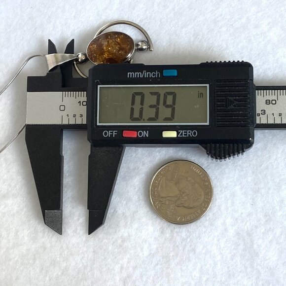 Sterling Silver 950 Mexico Geometric Oval Baltic Amber Pendant Necklace 18" - Picture 12 of 16